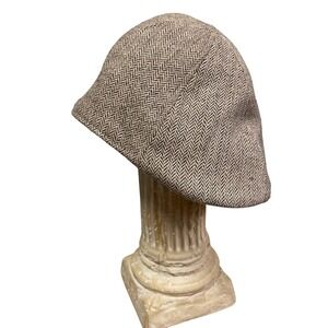 Kids Herringbone Flat Cap Newsboy Hat Brown Tan Woven Pattern Size Small/Medium